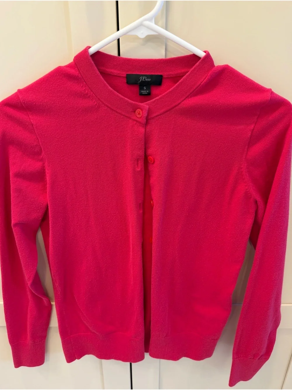 J. Crew Bright Pink Button-Front Crewneck Jackie Cardigan